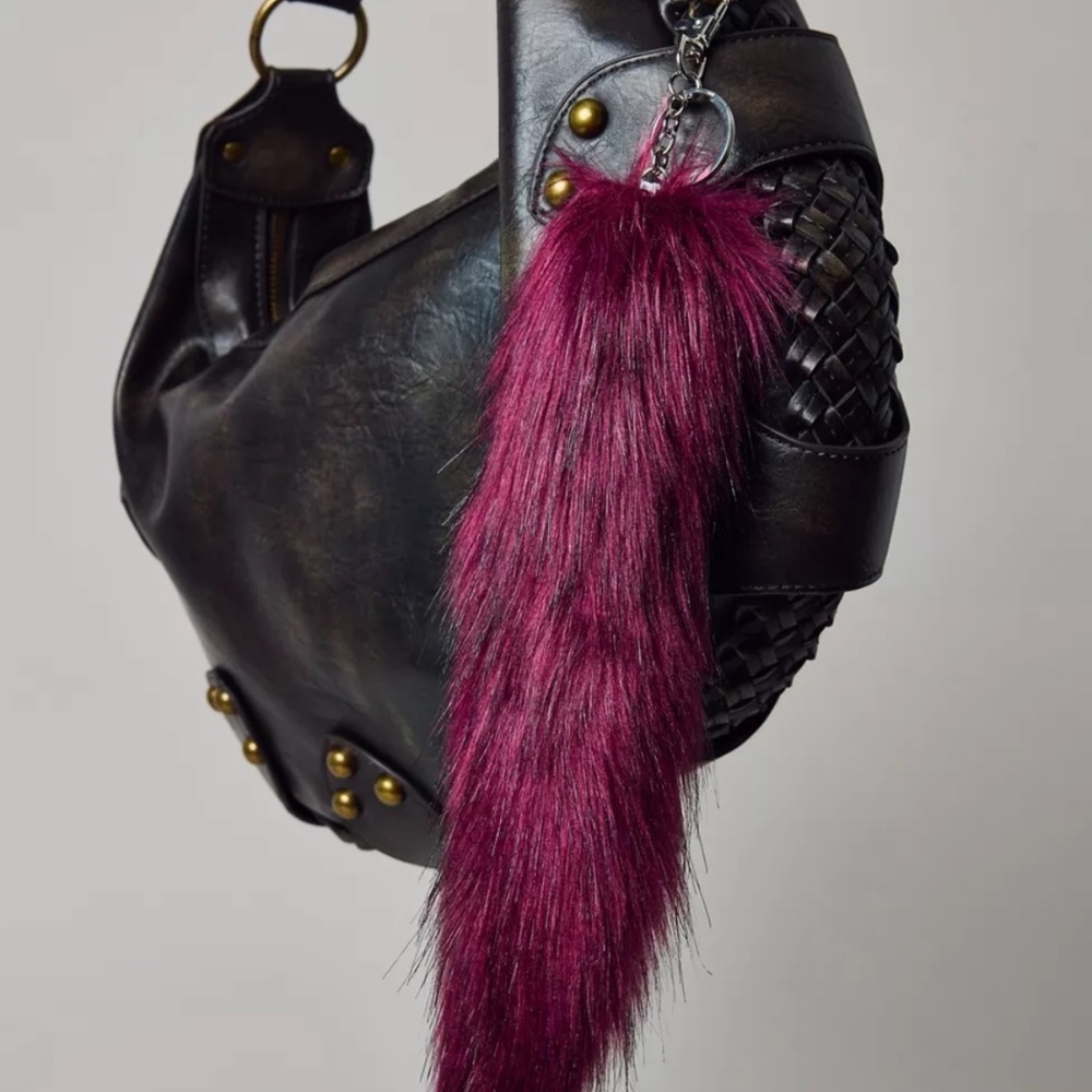 burgundy purple faux fox tail keychain bag charm